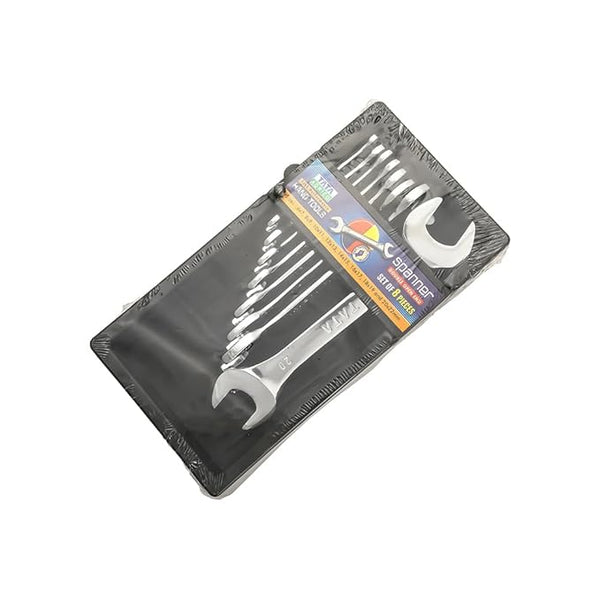 TATA SPD015 Double Open Ended Spanner Set 8 Pcs | Plastic Rack Packing | Chrome Finished Professional Spanner Set