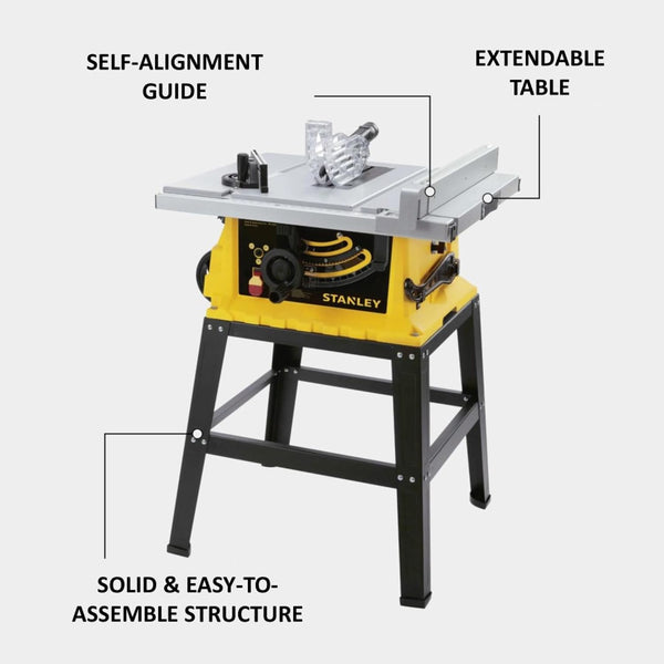 Stanley 10 Inch 2000W Table Saw SST2001 | 254mm Jobsite Wood Cutting Saw with 4900 RPM, 660mm Rip Capacity, Soft Start, Self-Aligning Fence & 0–45° Bevel for Carpentry, Furniture & Construction