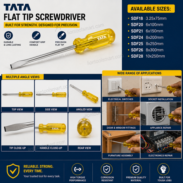 TATA Flat Tip Screwdriver | Slotted Head Screwdriver | Professional Hand Tool