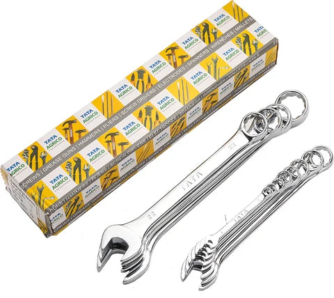 TATA SPC014 Combination Spanner Set 12 Pcs | Open End & Ring End Combination Wrench Set | Professional Metric Spanner Set