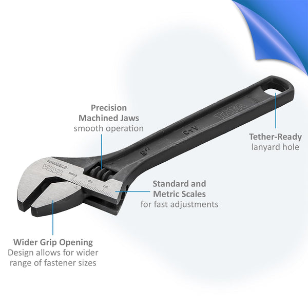 TATA WRAI01 Adjustable Wrench 8 Inch / 200mm | Heavy Duty Adjustable Spanner