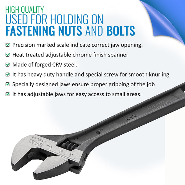 TATA WRAI01 Adjustable Wrench 8 Inch / 200mm | Heavy Duty Adjustable Spanner