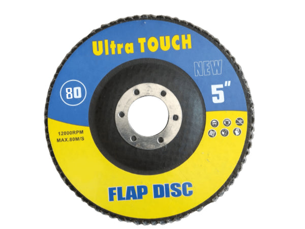 Flap disc with 'Ultra Touch' branding on a white background