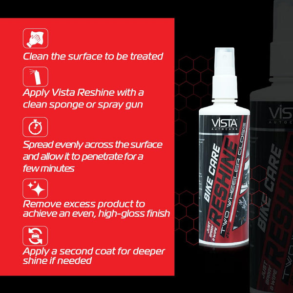 Vista, Vista Reshine, Vista Reshine 250ml, Multi-Surface Shine Restorer, 250ml Shine Restorer, Surface Shine Restorer, Car Shine Restorer, Automotive Shine Restorer, Dashboard Shine Restorer, Dashboard Polish, Car Dashboard Shiner, Plastic Shine Restorer, Plastic Polish, Vinyl Polish, Vinyl Shine, Rubber Polish, Rubber Shine, Car Interior Polish, Interior Trim Polish, Automotive Surface Dressing, Car Detailing Product, Automotive Detailing Product, Car Care Products, Vehicle Care Products, Car Shine Product