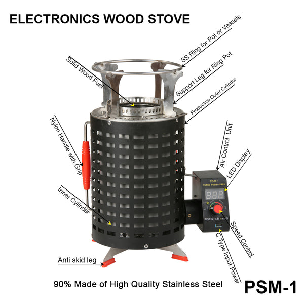 Electronics Wood Stove Smoke Free Cooking Stove PSM-1 Stove for Indoor & Outdoor Cooking Stainless Steel Heavy Duty 12 Months Warranty