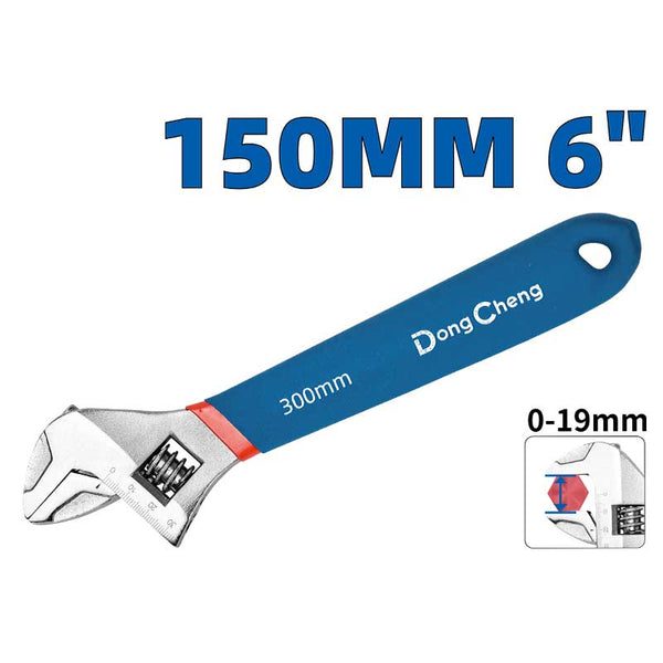 Dong Cheng Adjustable Wrench 6 Inch, 150mm, 0–19mm Jaw Capacity, Two-Colour Dip-Coated Handle