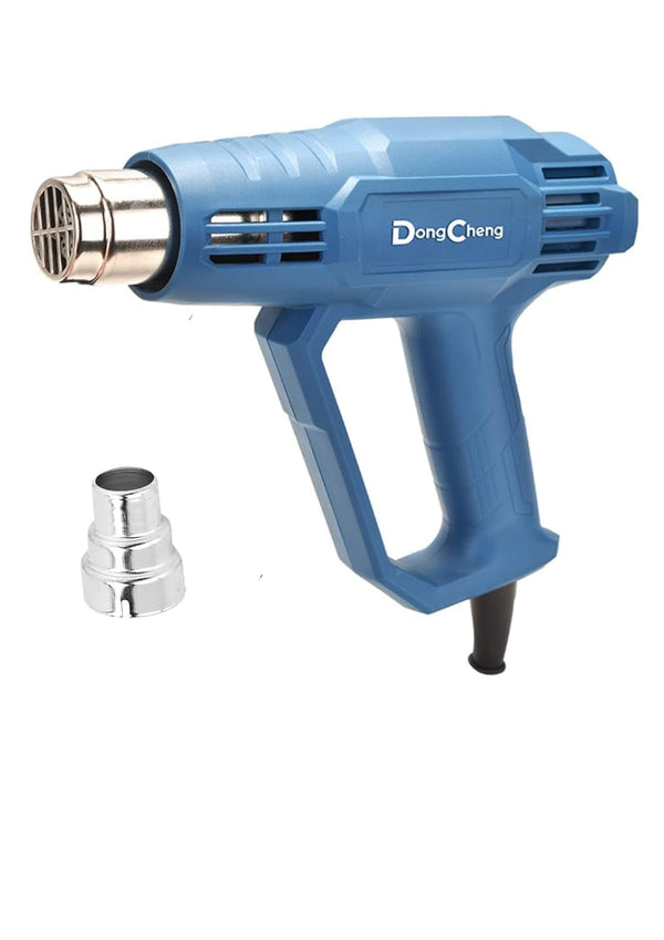 DongCheng DQB05-2000 2000W electric heat gun with three temperature settings and round wind tube nozzle.
