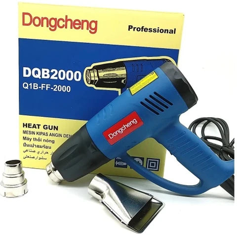 Dongcheng DQB2000 Electric Heat Gun 2000W with 2-Speed Adjustable Temperature and Airflow, 600°C Hot Air Gun with Flat and Round Nozzles