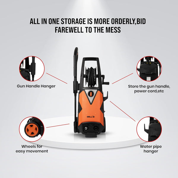 iBELL Wind 79 Pro orange high-pressure washer with trolley and hose reel