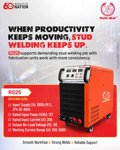 Ralli Wolf RS25 Digital Drawn Arc Stud Welding Machine, 415V Dual-Use MMA Rectifier