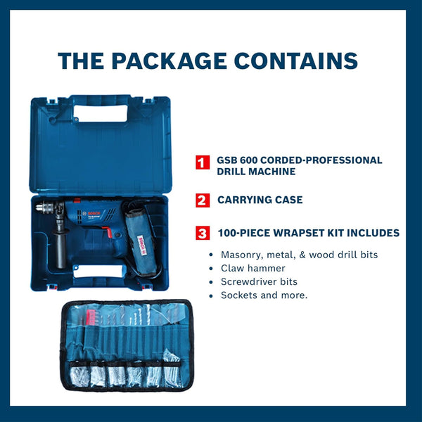 BOSCH IMPACT DRILL WRAP SET GSB600 13MM 600W