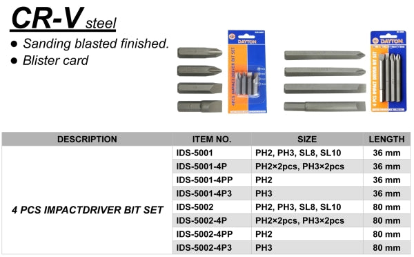 DAYTON IDS-5001-4PC IMPACT BIT SET