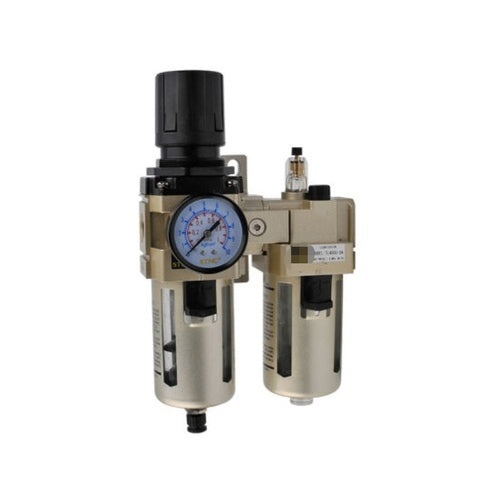 Techno AC4010-04, 1/2 inch FRL unit, FRL unit, Filter regulator lubricator, Pneumatic FRL, Air filter regulator lubricator, Techno FRL, AC4010-04, 1/2 inch pneumatic FRL, FRL with gauge, FRL with metal guard, Pneumatic air treatment unit, Compressed air FRL, Pneumatic accessories, Industrial FRL