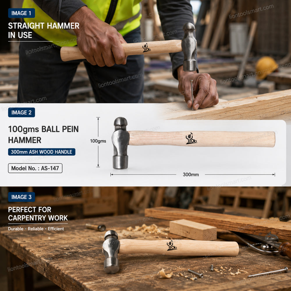 AS 100g Ball Pein Hammer with 300mm Ash Wood Handle | Professional Machinist Hammer