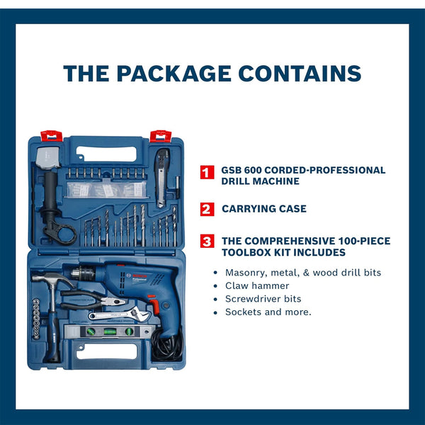 BOSCH IMPACT DRILL KIT GSB600 13MM 600W
