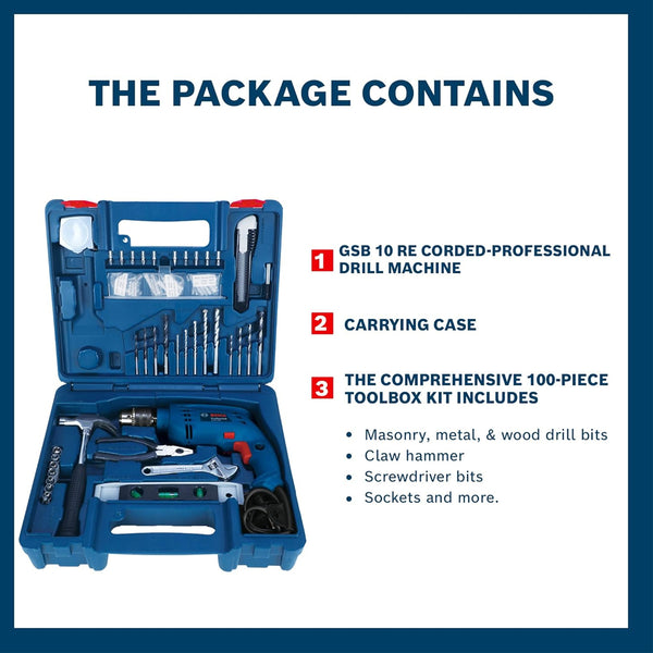 BOSCH IMPACT DRILL KIT GSB10 RE 10MM 500W