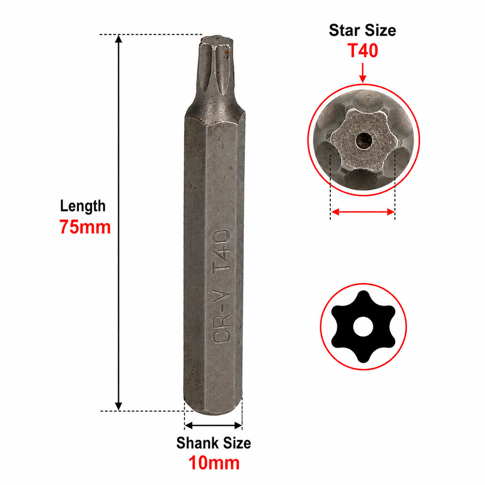 Force Star Bit/Torx Bit Shank: 10mm x Length: 75mm | Professional Torx Fastening Bit for Automotive & Industrial Use