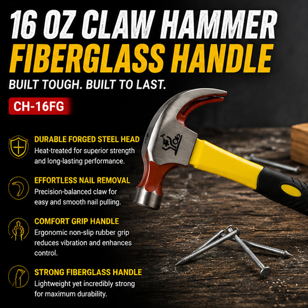 AS 16 OZ Claw Hammer with 315mm Fiber Handle AS-156 | Heavy Duty Professional Carpenter Claw Hammer