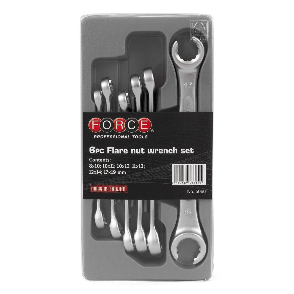 Force 6Pcs Assorted Metric Flare Nut Spanner/Wrench Set 5066 | Double End CR-V Line Wrench Set