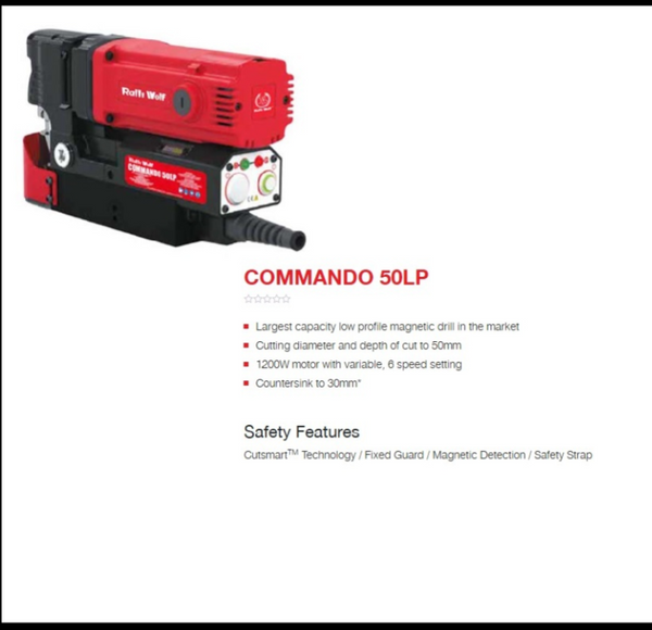 Ralli Wolf Commando 50LP 1200W Low-Profile Magnetic Core Drill Machine with 50mm Drilling Capacity and 10000N Magnetic Adhesion