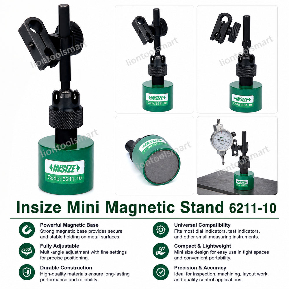 Insize Mini Magnetic Stand 6211-10 | Compact Precision Dial Indicator Holder | Strong Magnetic Base