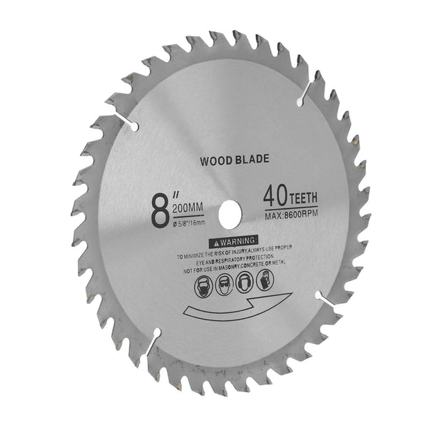 Circular saw blade with 40 teeth and specifications on a white background