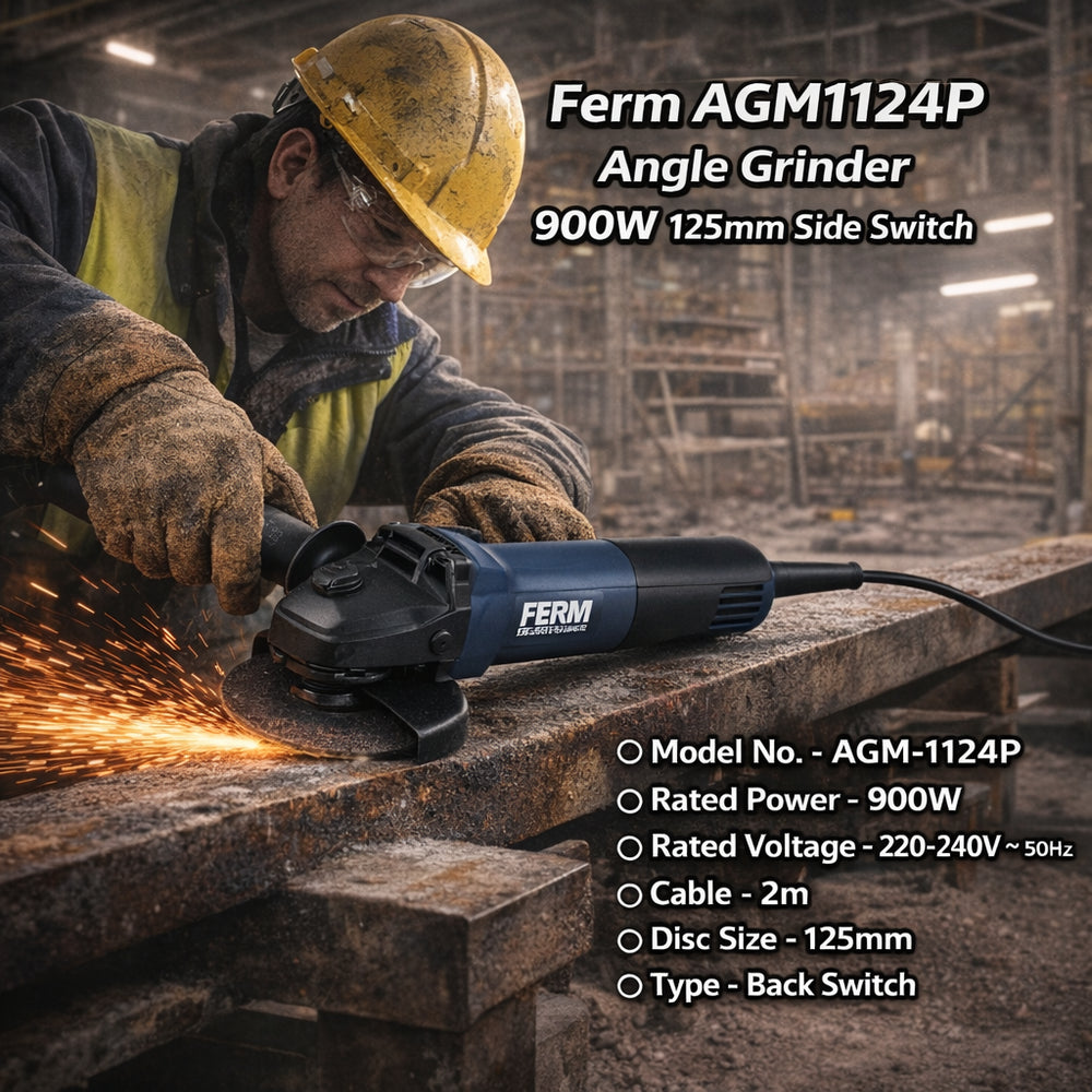 Ferm AGM1124P 125mm/5Inch Angle Grinder 900W Side Switch