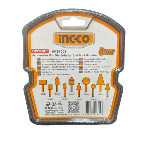 Ingco 10Pcs Accessories for Die Grinder & Mini Grinder AKB1001 | Grinding Burr Set