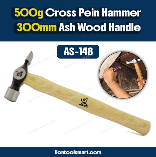 AS 500g Cross Pein Hammer with 300mm Ash Wood Handle AS-148 | Heavy Duty Professional Cross Pein Engineering Hammer