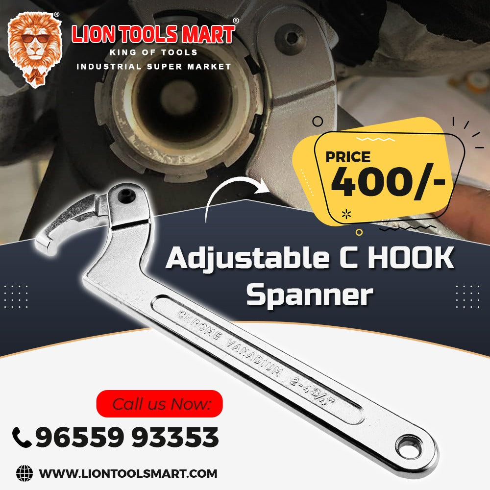 Adjustable C-Hook Spanner Wrench (Chrome Vanadium) – 2" to 4-3/4" Range