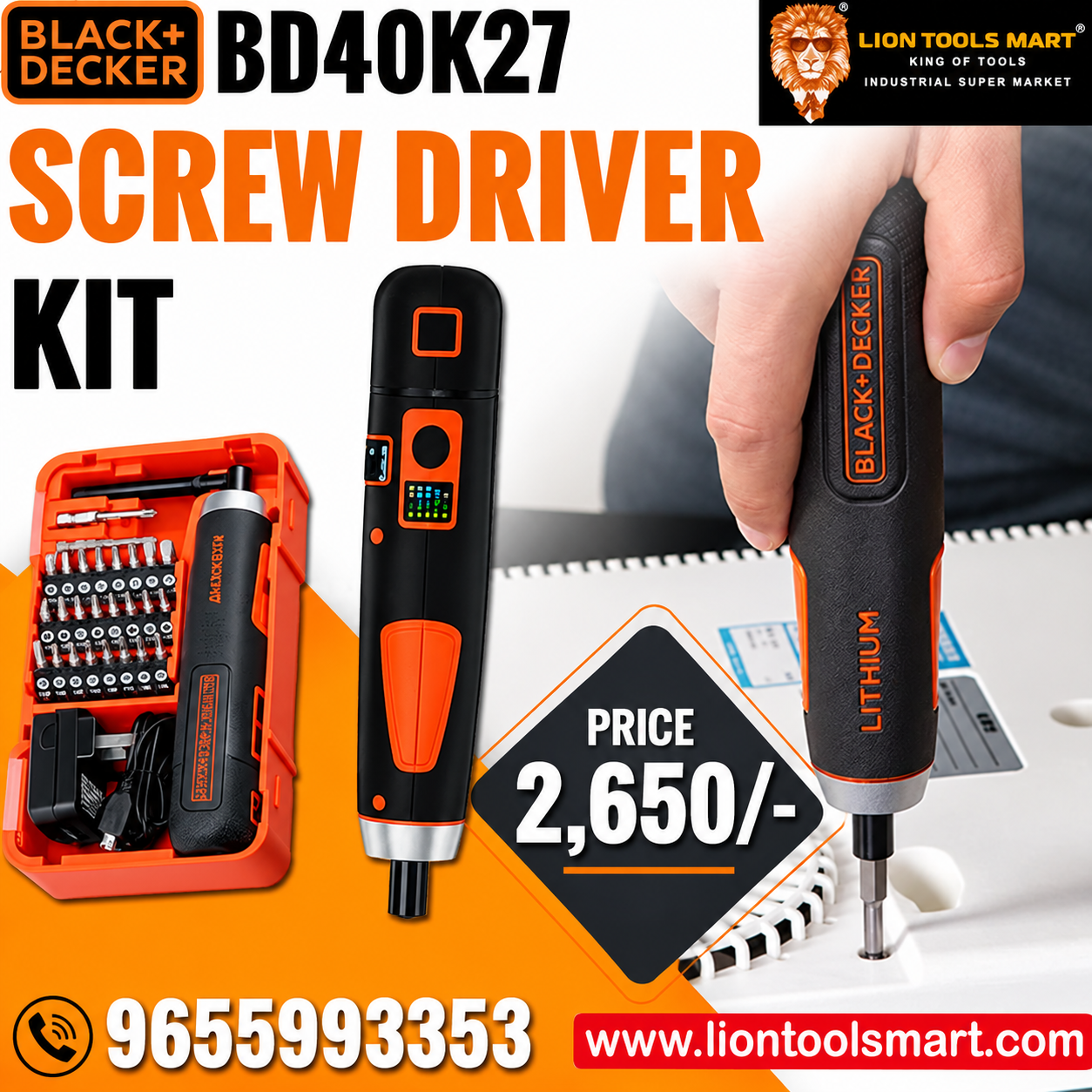 BLACK+DECKER BD40K27 3.6V Cordless Smart Screwdriver Kit with 27 Accessories