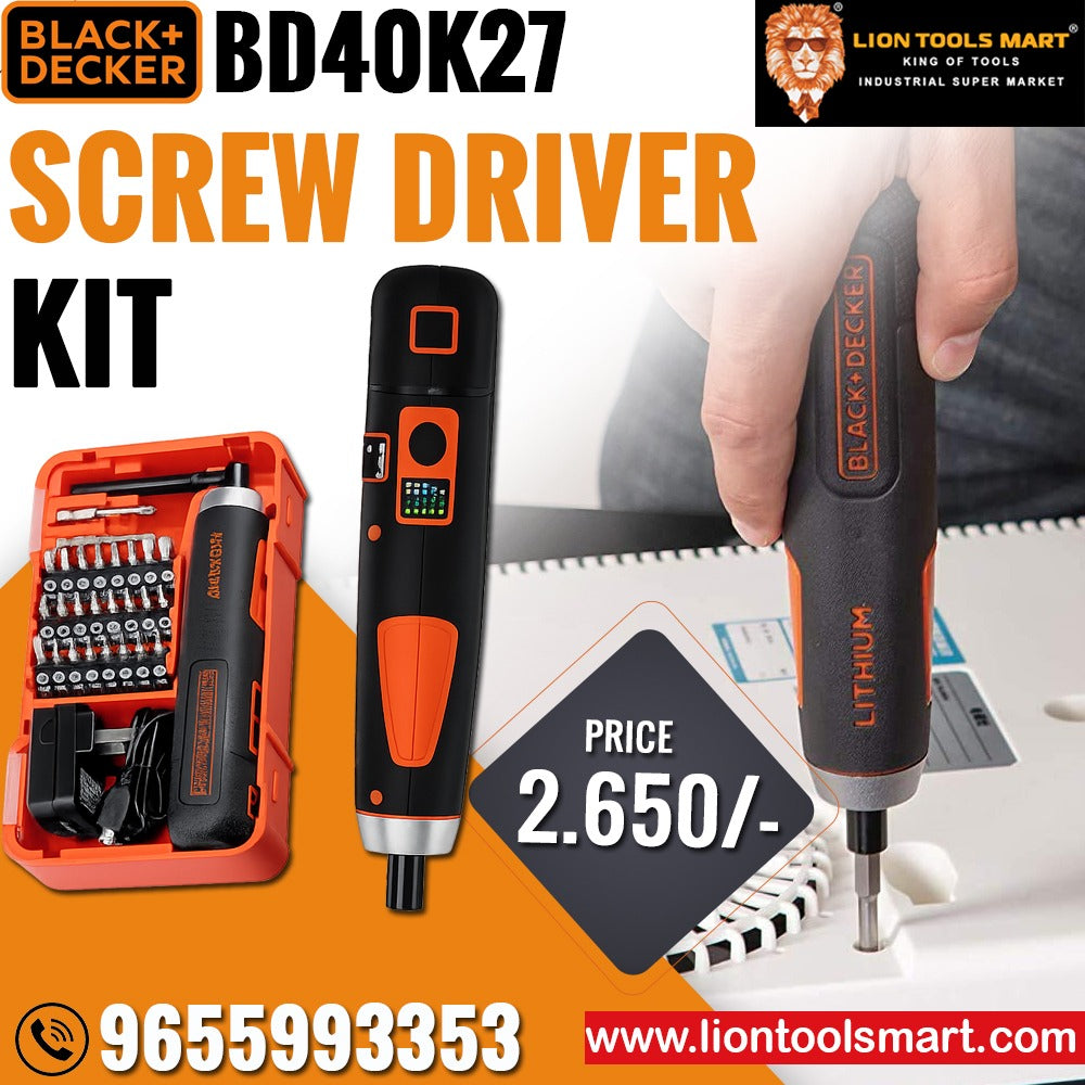 BLACK+DECKER BD40K27 3.6V Cordless Smart Screwdriver Kit with 27 Accessories