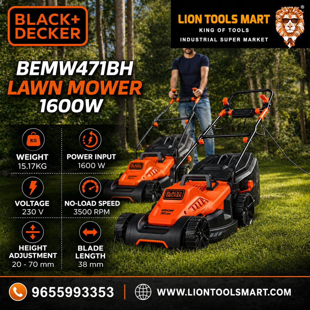 Black & Decker BEMW471BH Lawn Mower 1600W | High Power Electric Grass Cutting Machine