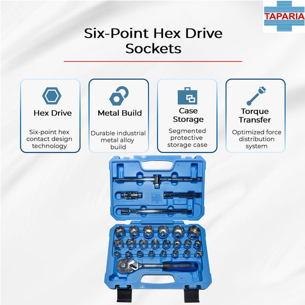 Taparia 27Pcs Bi-Hexagonal Socket Set 12.7mm (1/2 Inch) Sq. Drive in Blow Moulding Box BMS14HXL | Professional Socket Set