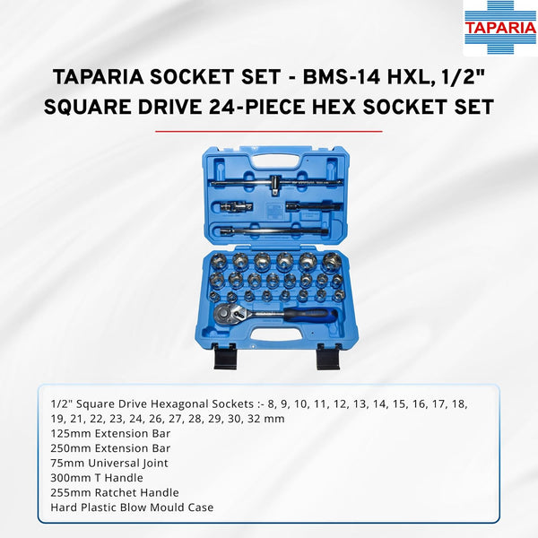 Taparia 27Pcs Bi-Hexagonal Socket Set 12.7mm (1/2 Inch) Sq. Drive in Blow Moulding Box BMS14HXL | Professional Socket Set