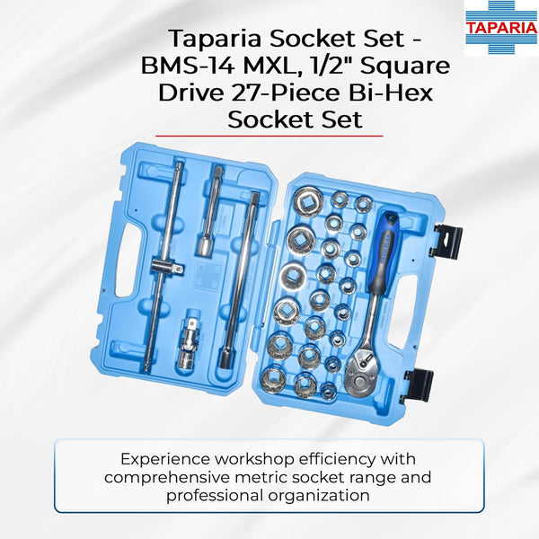 Taparia 27Pcs Bi-Hexagonal Socket Set 12.7mm (1/2 Inch) Sq. Drive in Blow Moulding Box BMS14MXL | Professional Socket Set