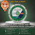 Diamond cutting wheel with branding and product details on a green background