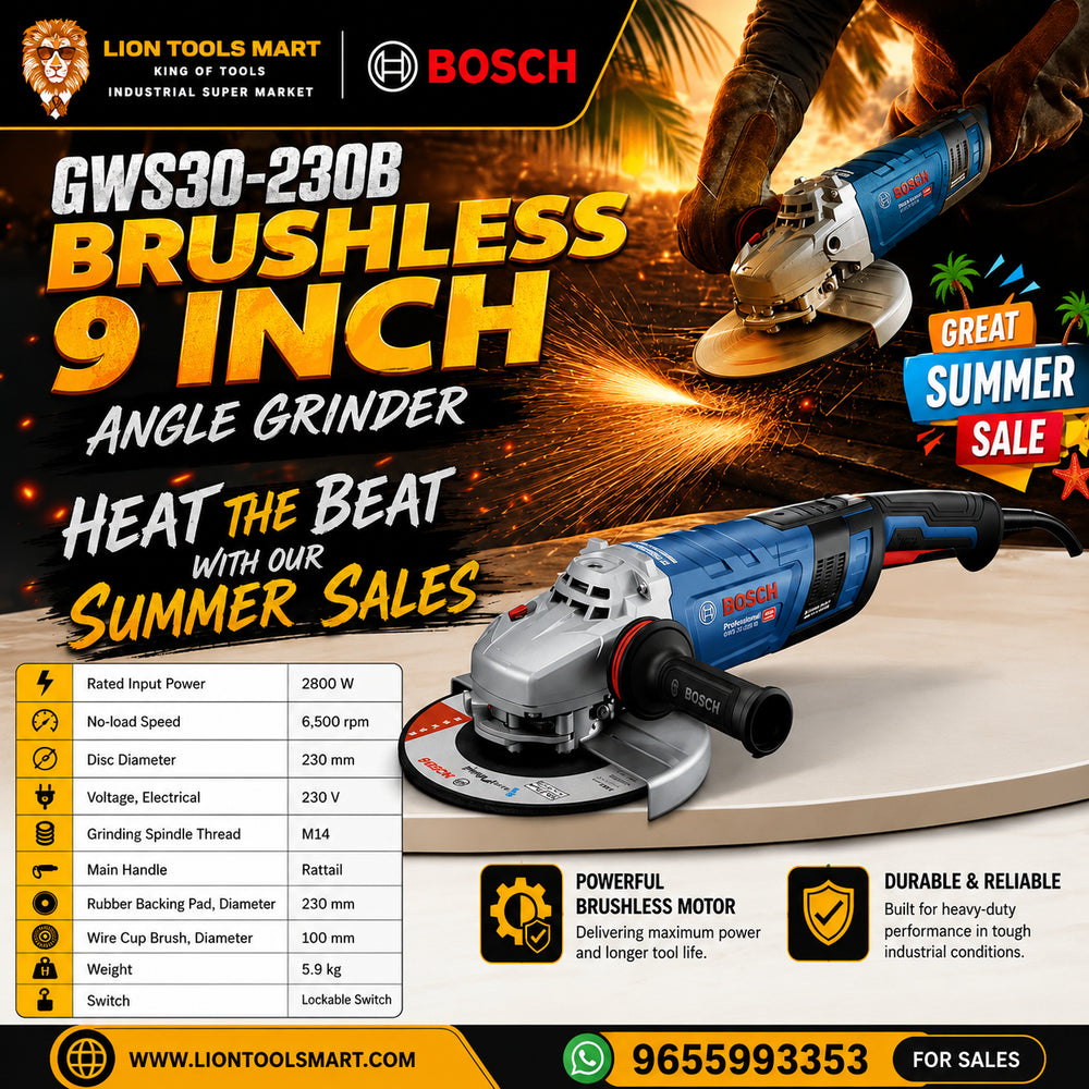 Bosch GWS30-230B 9-Inch Brushless Angle Grinder (2800W) – Industrial Heavy Duty