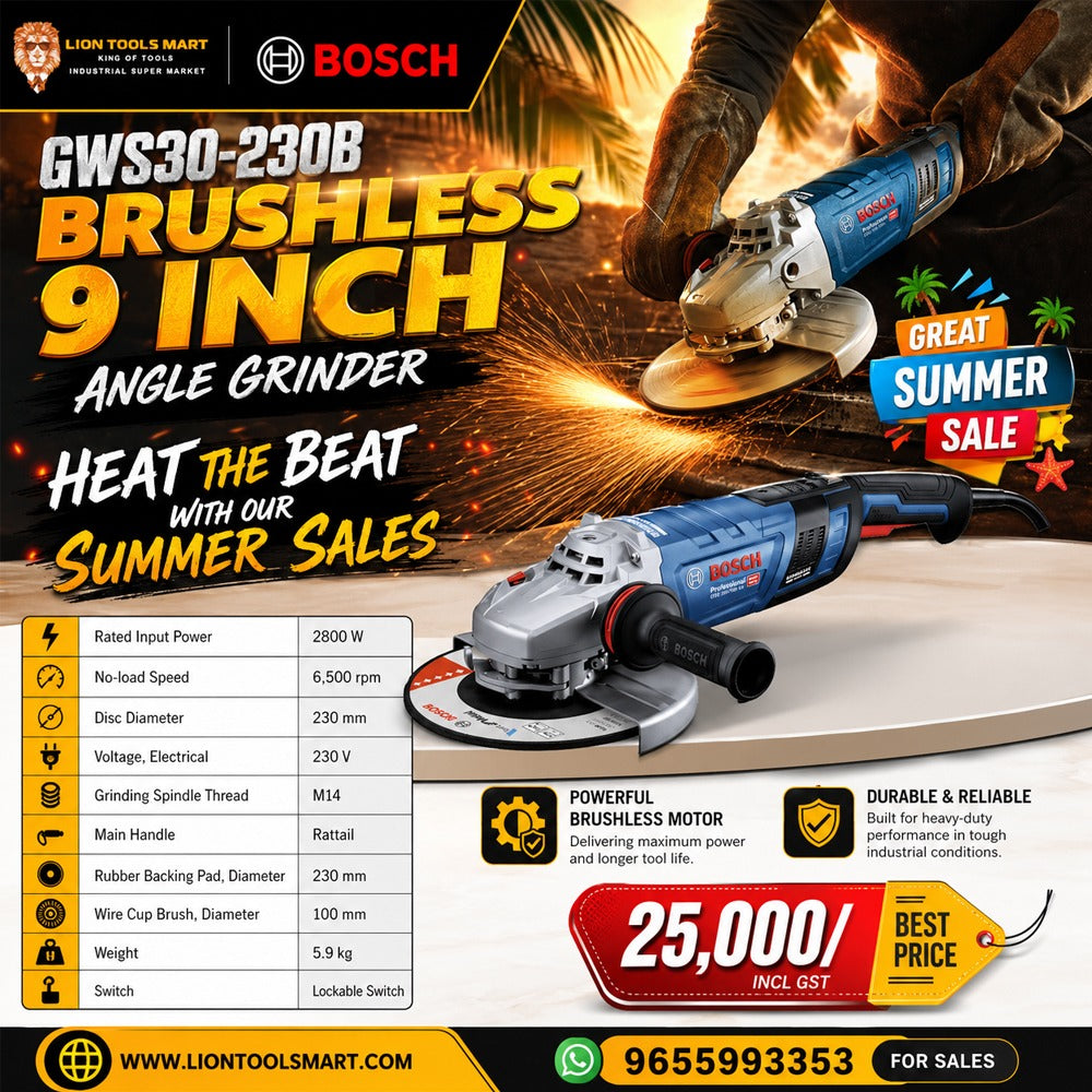 Bosch GWS30-230B 9-Inch Brushless Angle Grinder (2800W) – Industrial Heavy Duty