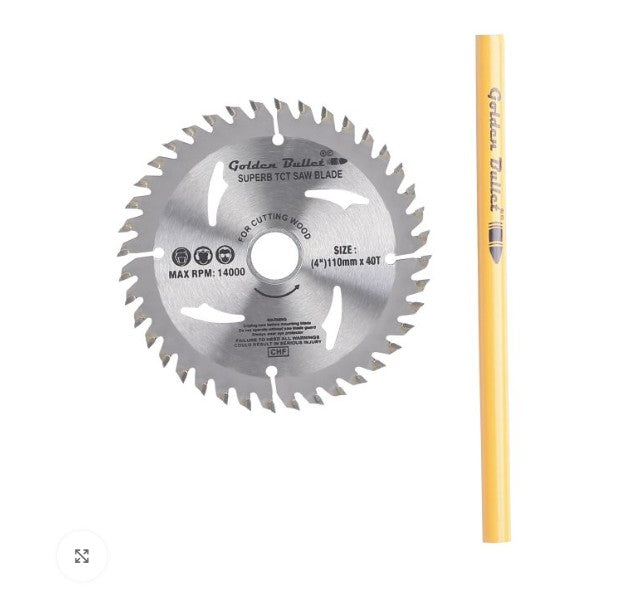 Bullet 4Inch x 40T TCT Saw Blade with Pencil | 110mm Wood Cutting Circular Blade