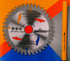 Circular saw blade with brand name on a colorful background