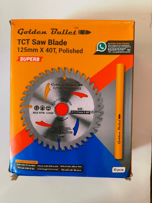 Box of Golden Bullet TCT Saw Blade with orange and blue design