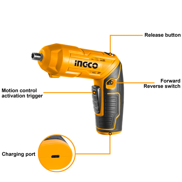 Ingco 19Pcs Electric Cordless Screwdriver Set 4V CSDLI0442 | Rechargeable Screwdriver Kit