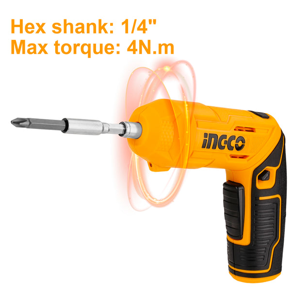 Ingco 19Pcs Electric Cordless Screwdriver Set 4V CSDLI0442 | Rechargeable Screwdriver Kit