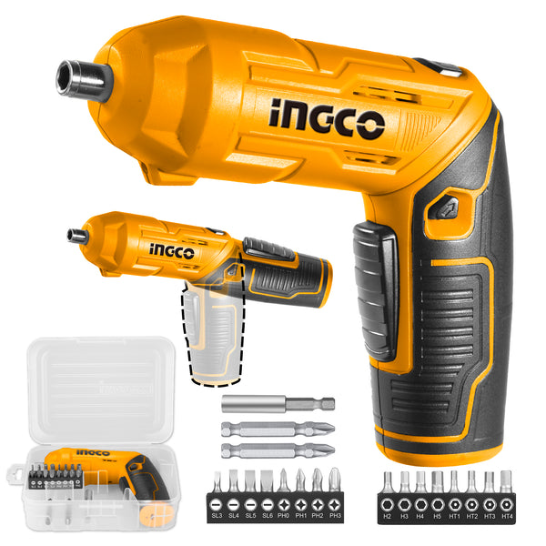 Ingco 19Pcs Electric Cordless Screwdriver Set 4V CSDLI0442 | Rechargeable Screwdriver Kit