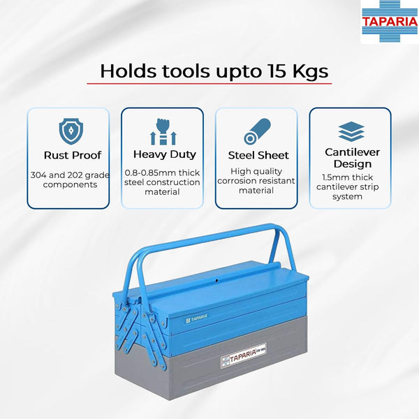 Taparia 5 Compartments Cantilever Tool Box (205x200x450) CTB1805 | Heavy Duty Steel Tool Storage Box
