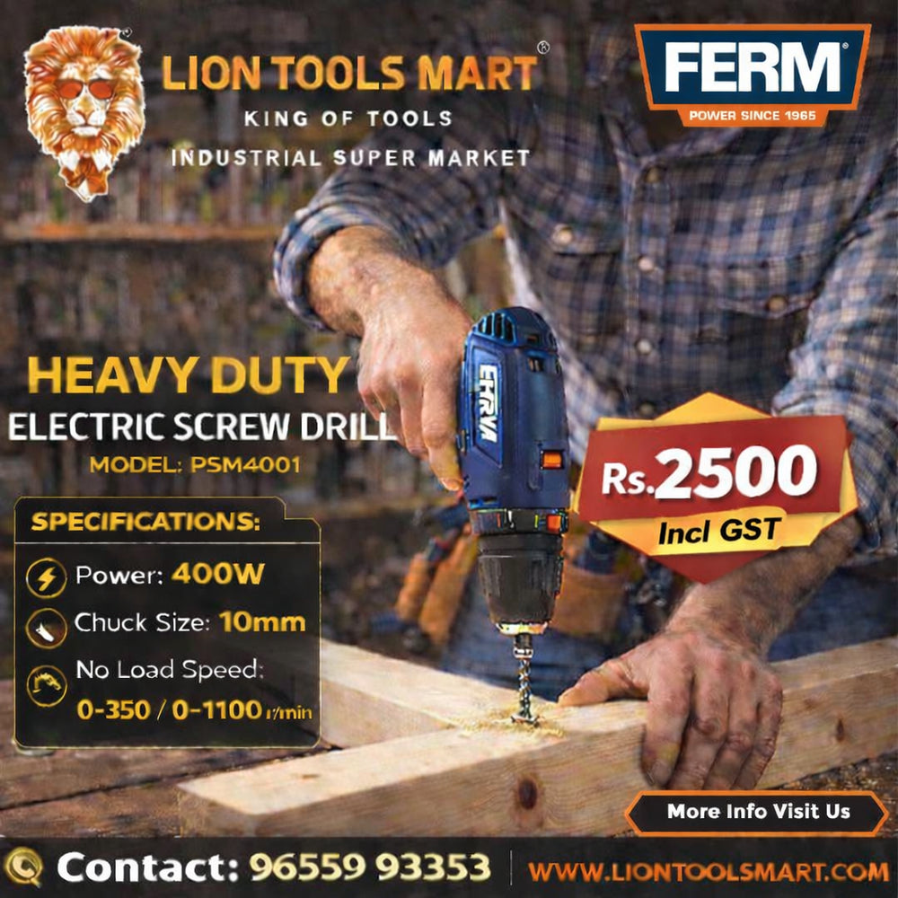 FERM Heavy Duty Electric Screw Drill - 400W (Model PSM4001)