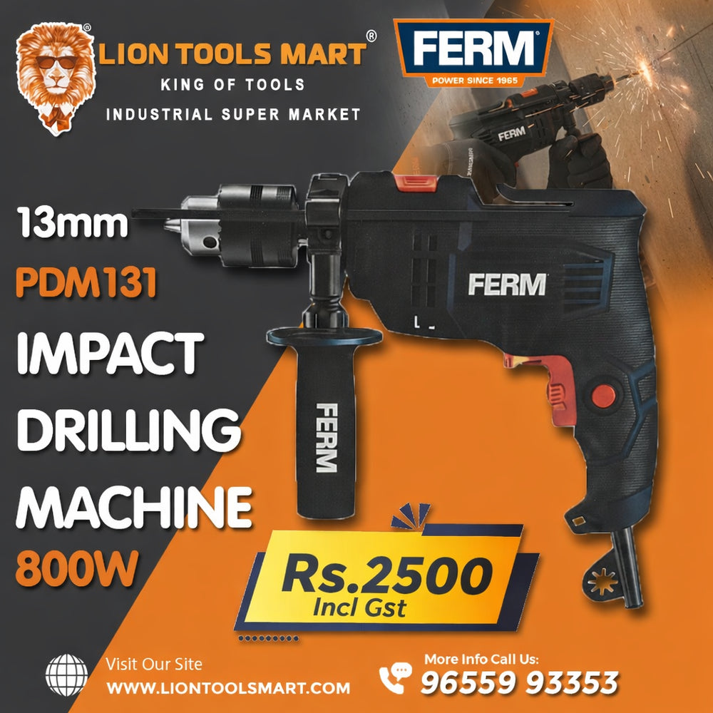 FERM PDM131 Impact Drilling Machine - 800W, 13mm