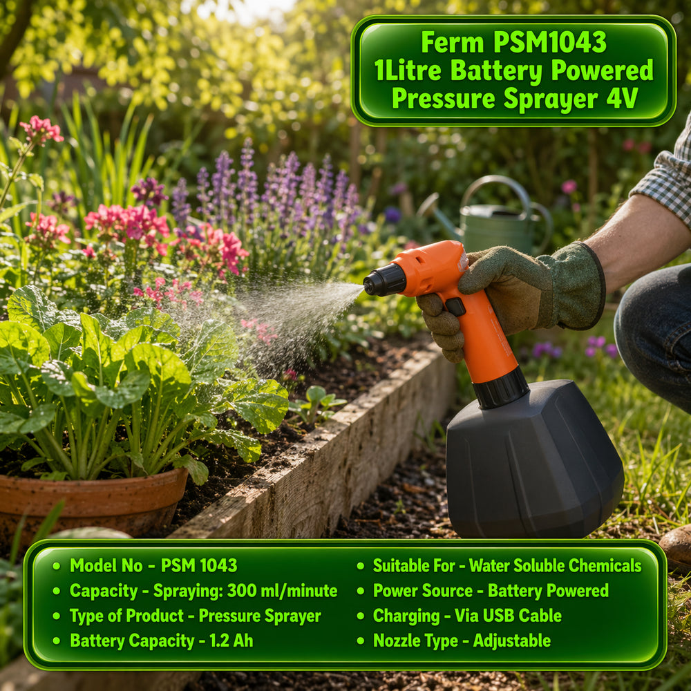 Ferm PSM1043 1Litre Battery Powered Pressure Sprayer 4V