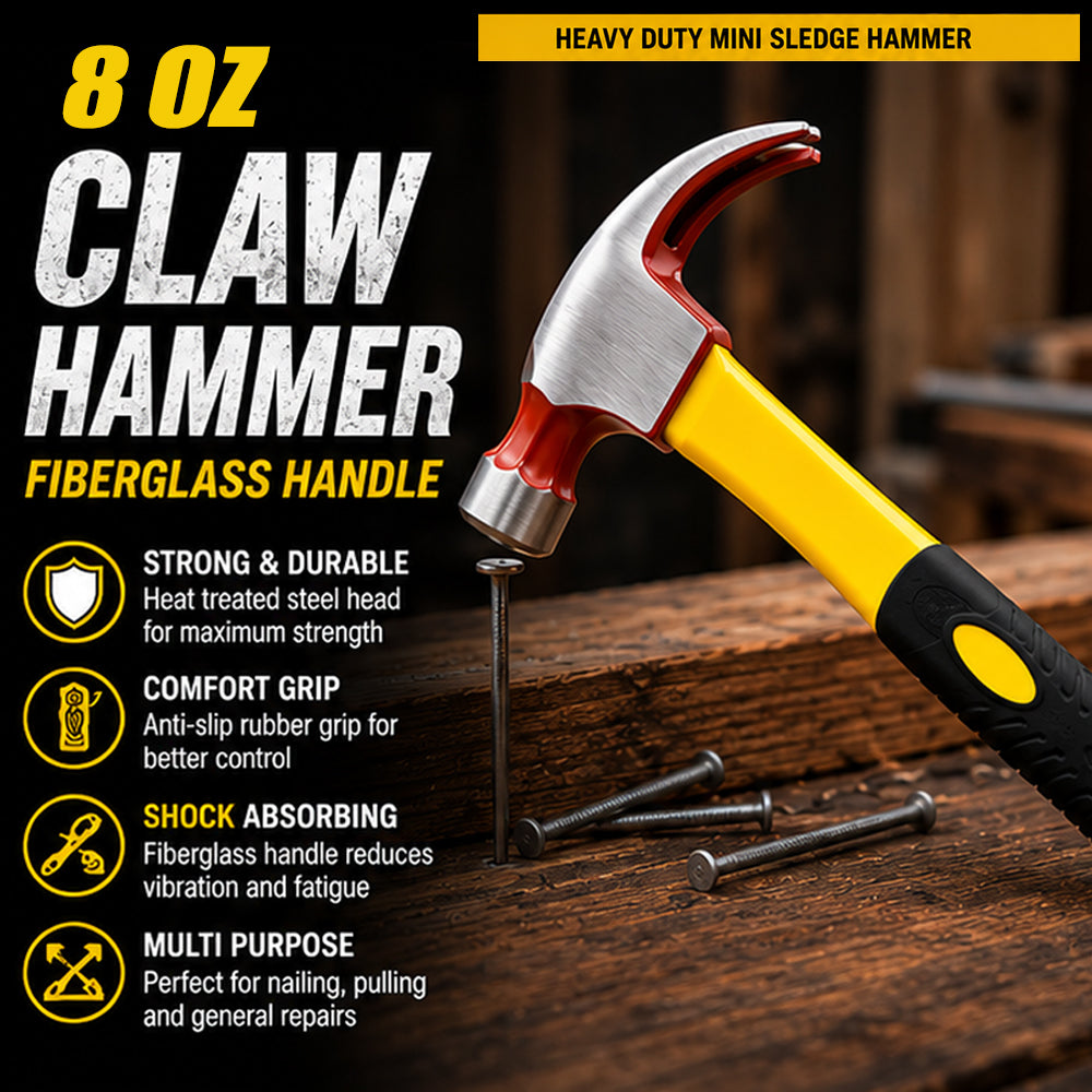AS 8 OZ Claw Hammer with 275mm Fiber Handle AS-156 | Professional Carpenter Claw Hammer